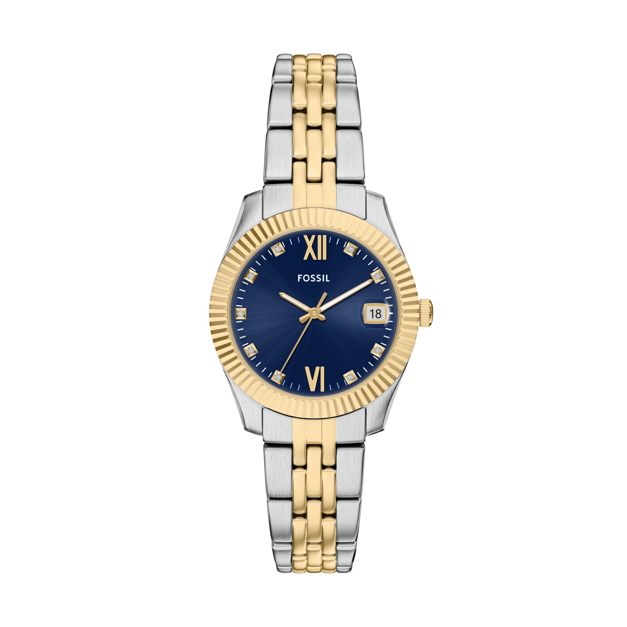 Montre Fossil Scarlette ES5443, cadran bleu, vue de face
