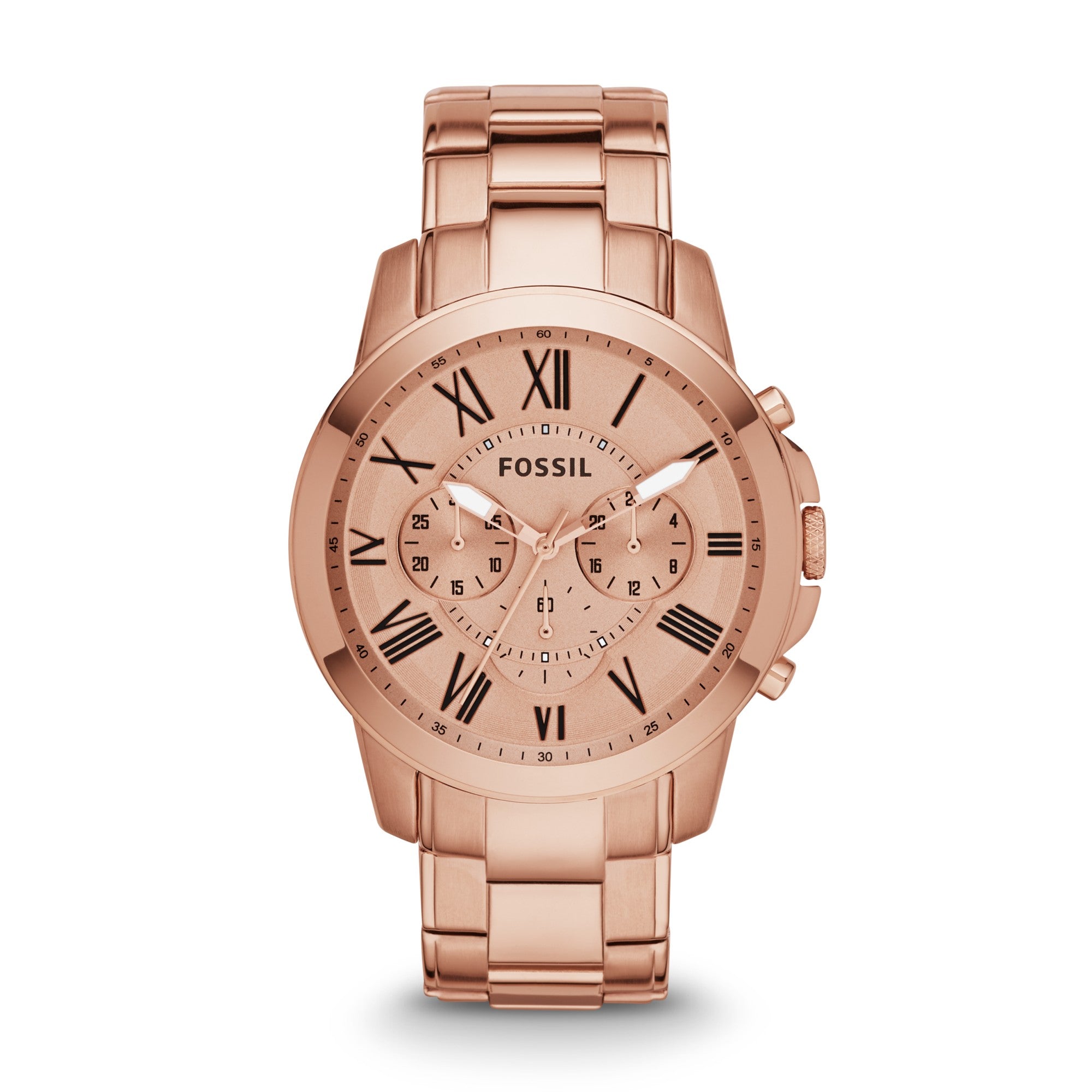 Montre Fossil Grant FS4833, cadran or rose, vue de face