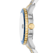 Montre Fossil Blue Dive FS6034, cadran bleu, vue de profil