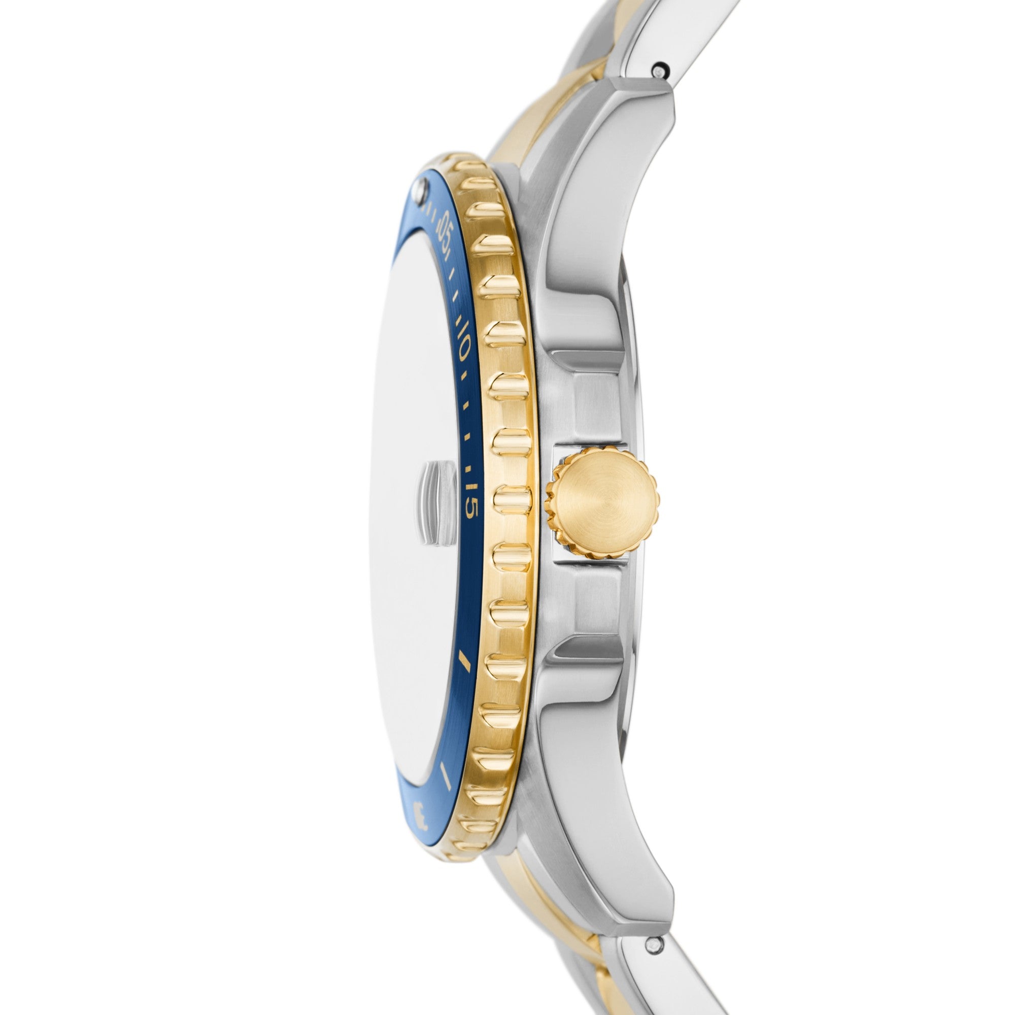 Montre Fossil Blue Dive FS6034, cadran bleu, vue de profil