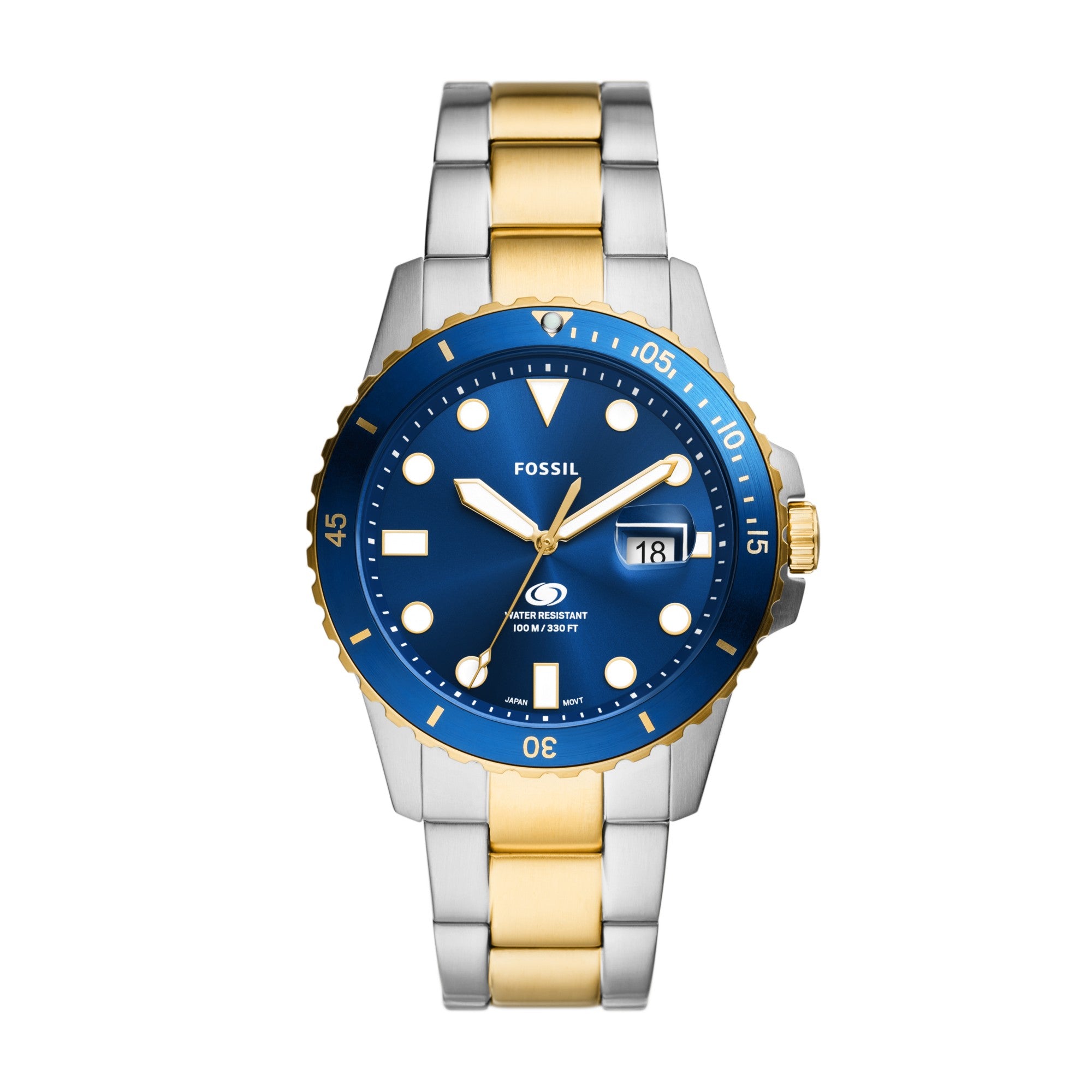 Montre Fossil Blue Dive FS6034, cadran bleu, vue de face