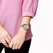 Fossil Heather JR1405 watch, grey dial, on the wrist