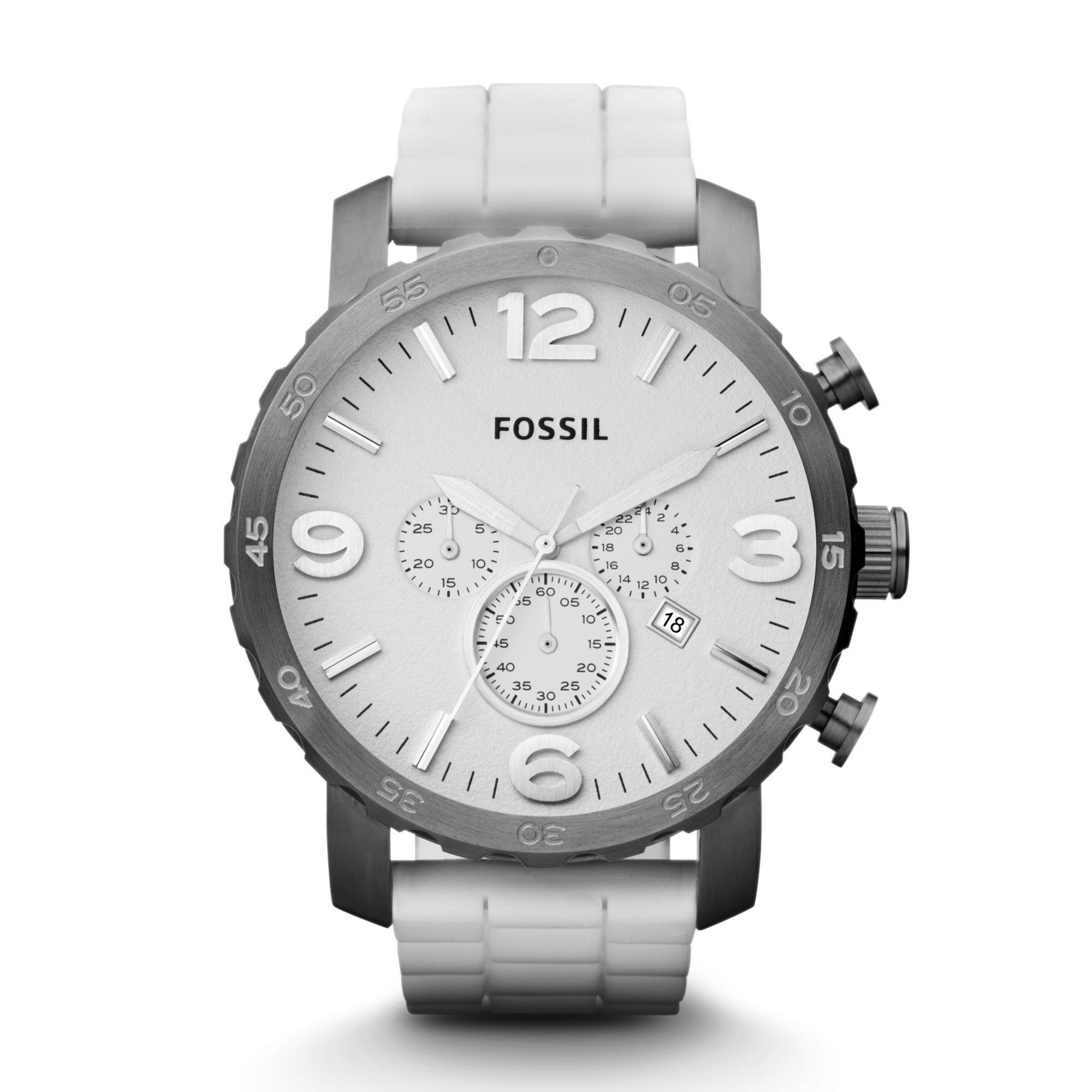 Montre Fossil Nate JR1427, cadran blanc, vue de face