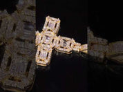Pendentif - Or 10K jaune croix en baguettes diamants de laboratoire 1.85TCW - PEGL061