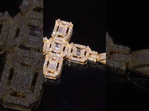 Pendentif - Or 10K jaune croix en baguettes diamants de laboratoire 1.85TCW - PEGL061