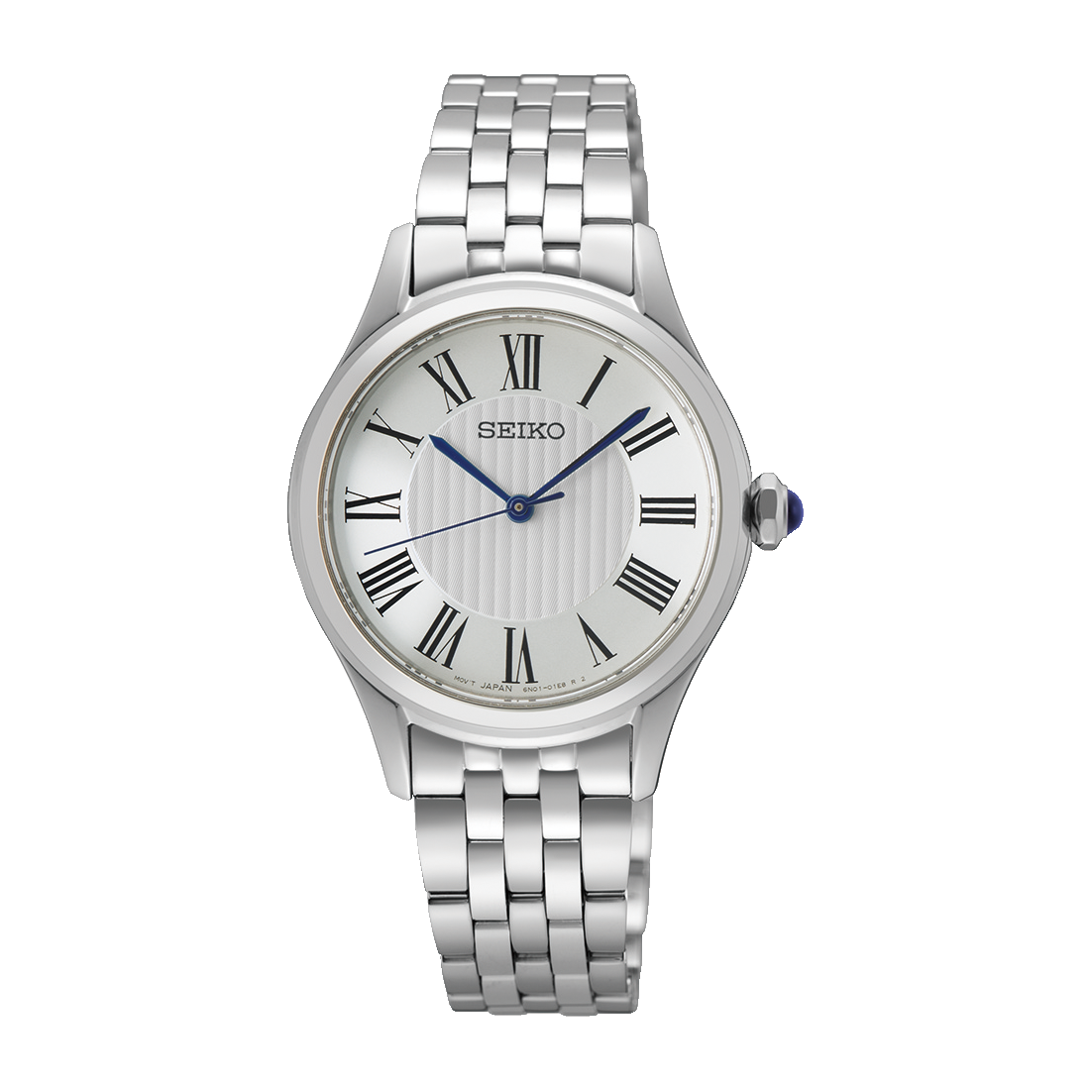 Seiko Essentials SUR609P1 watch, white dial, front view