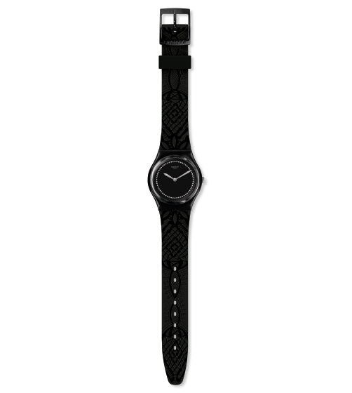 Swatch Dentelle GB320 watch, black dial, front view