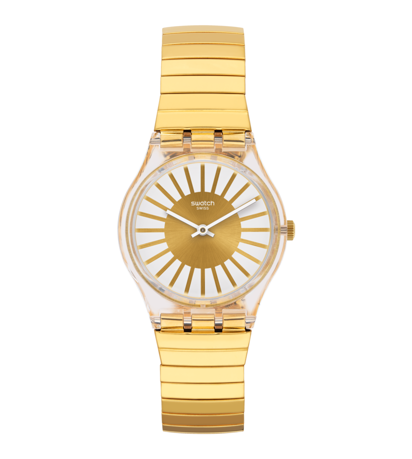 Swatch Rayon de Soleil GE248A watch, gold-tone dial, front view