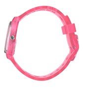 Montre Swatch Love With All the Alphabet GZ354, cadran rose, vue de profil