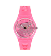 Montre Swatch Love With All the Alphabet GZ354, cadran rose, vue de face