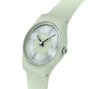 Montre Swatch Serenity of Sage LG131, cadran vert, vue de profil