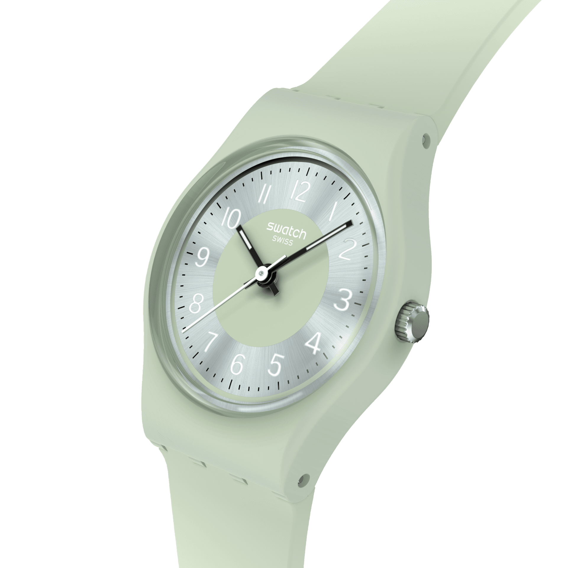 Montre Swatch Serenity of Sage LG131, cadran vert, vue de profil
