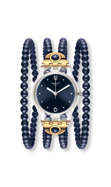 Montre Swatch Night Prohibition LK352, cadran bleu, vue de face