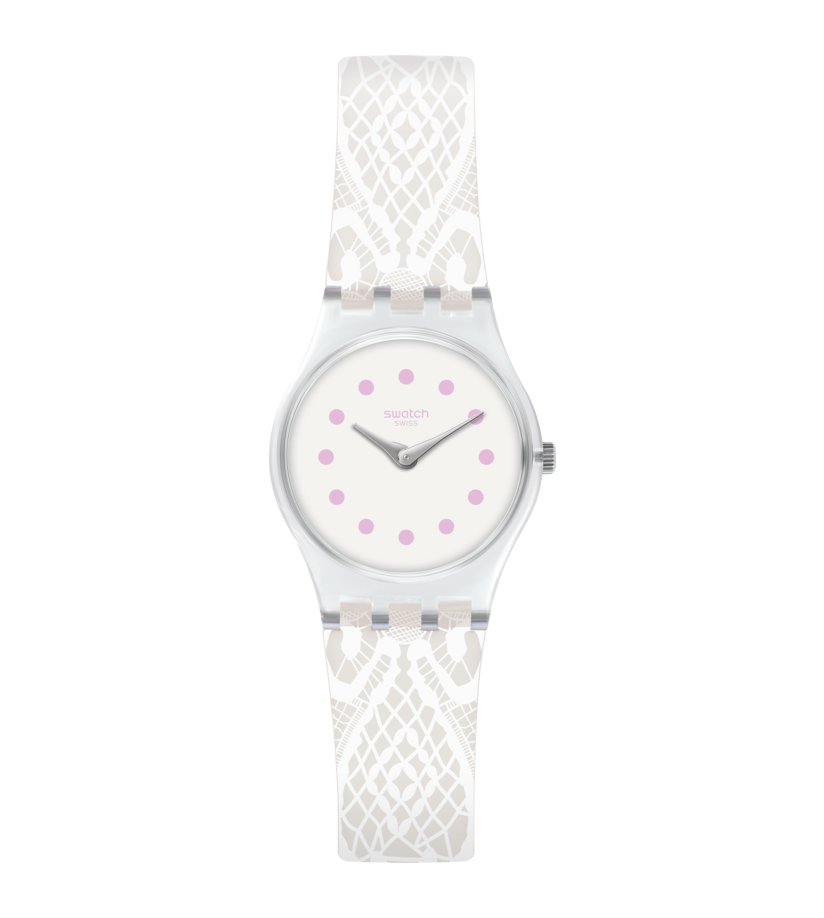 Montre Swatch Dentellina LK394, cadran blanc, vue de face