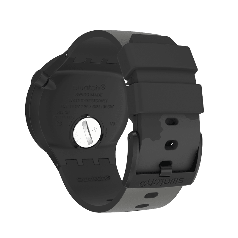 Montre Swatch Big Bold Bioceramic Basalt SB03B110, vue de dos