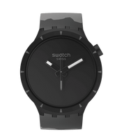 Montre Swatch Big Bold Bioceramic Basalt SB03B110, cadran noir, vue de face