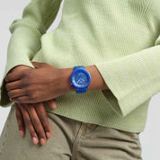 Swatch Big Bold Navy Joy SB05N116 watch, blue dial, on the wrist