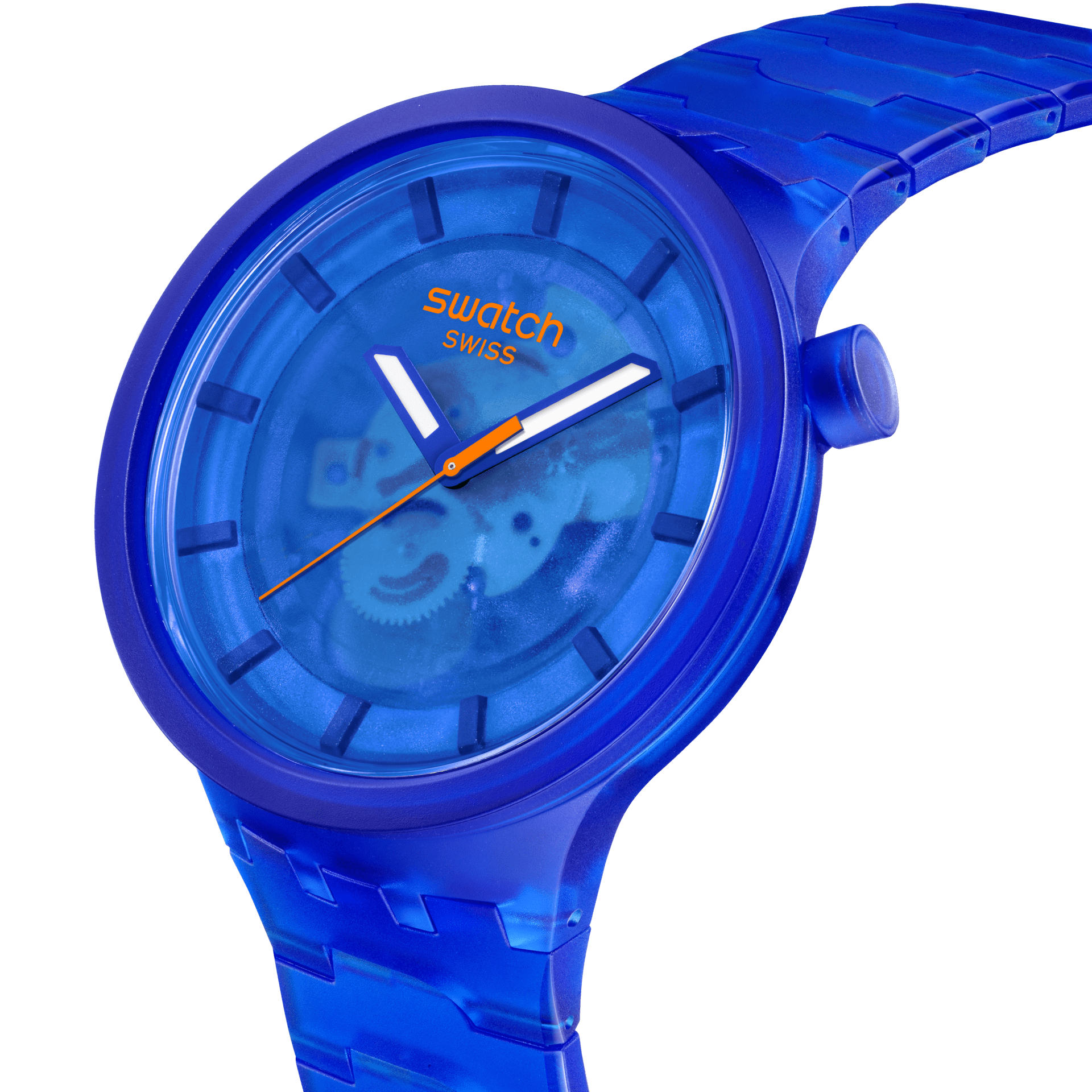 Swatch Big Bold Navy Joy SB05N116 watch, blue dial, side profile