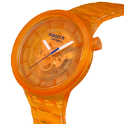 Swatch Big Bold Orange Joy SB05O103 watch, orange dial, side profile