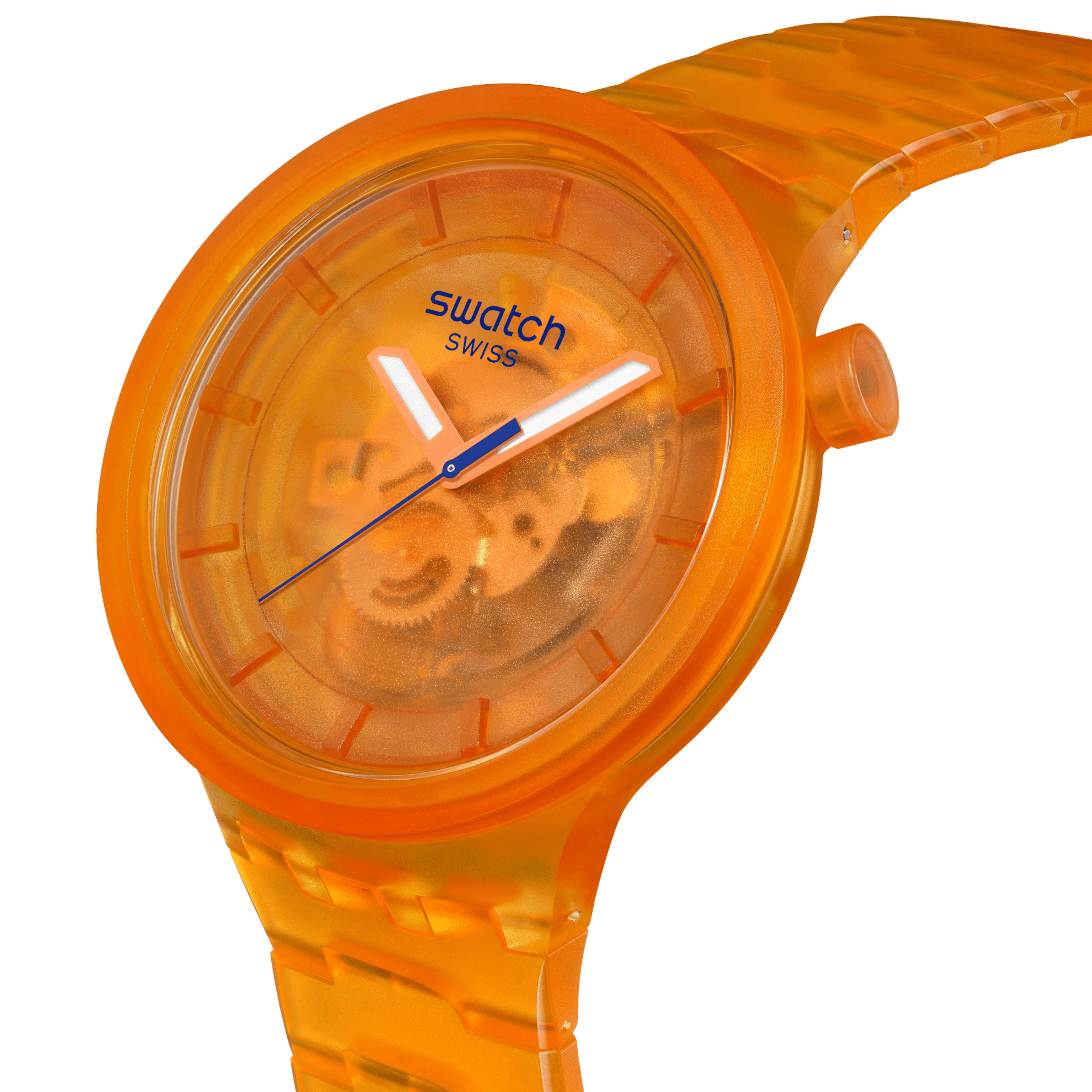 Swatch Big Bold Orange Joy SB05O103 watch, orange dial, side profile