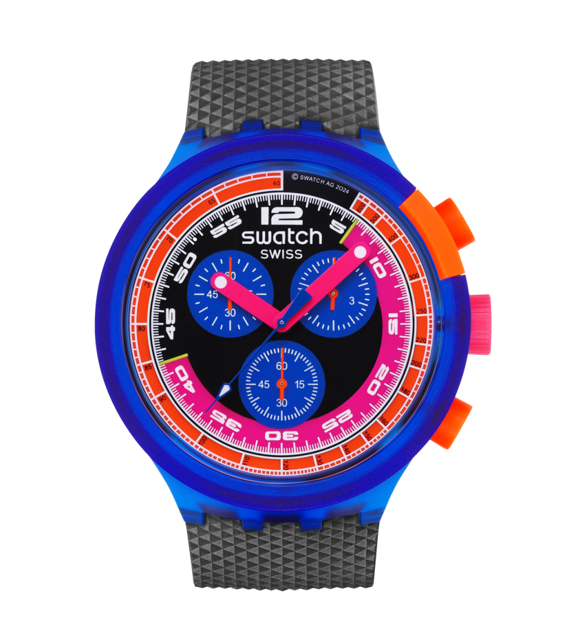 Montre Swatch Big Bold Neon Party to the Max SB06N102, cadran noir, vue de face