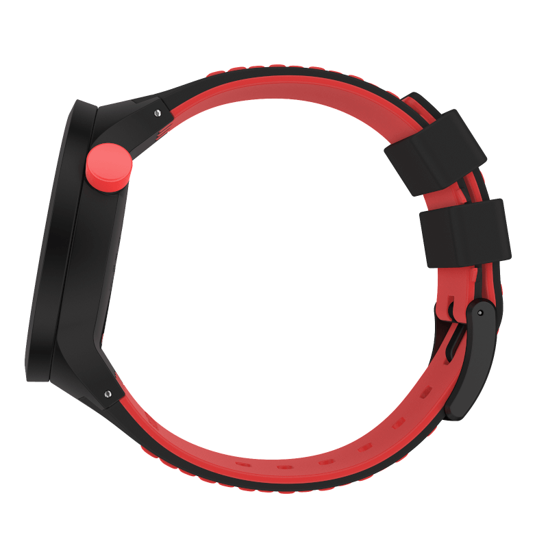 Swatch Bbblood SO27B102 watch, black dial, side profile