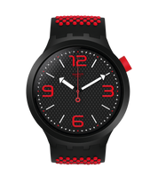 Swatch Bbblood SO27B102 watch, black dial, front view