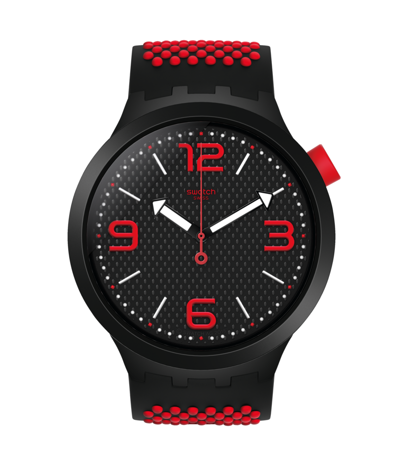 Swatch Bbblood SO27B102 watch, black dial, front view