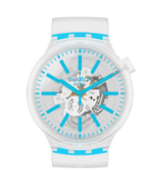 Montre Swatch Blueinjelly SO27E105, cadran transparent, vue de face