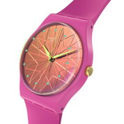 Swatch Fantastic Fuchsia SO28P110 watch, pink dial, side profile