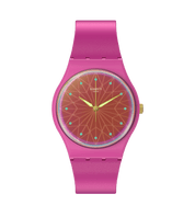 Swatch Fantastic Fuchsia SO28P110 watch, pink dial, front view