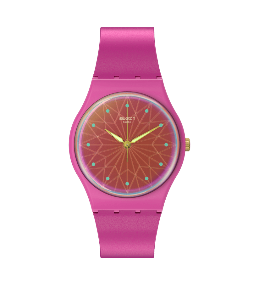Swatch Fantastic Fuchsia SO28P110 watch, pink dial, front view