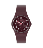 Montre Swatch Thru the Crown Glass SO28R115, cadran rouge, vue de face
