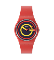 Montre Swatch Concentric Red SO28R702, cadran bleu, vue de face