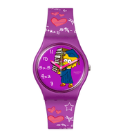 Swatch Class Act SO28Z118 watch, purple dial, front view