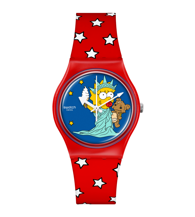 Swatch Little Lady Liberty SO28Z120 watch, blue dial, front view
