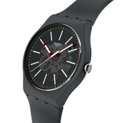 Montre Swatch Cobblestone Street SO29A101, cadran gris, vue de profil