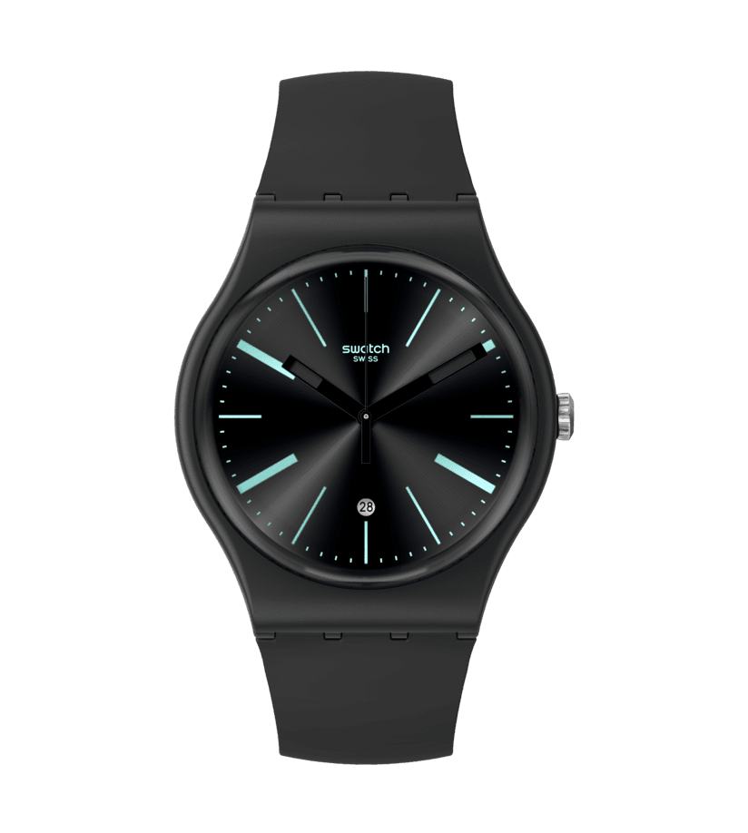Montre Swatch A Dash of Green SO29B404, cadran noir, vue de face