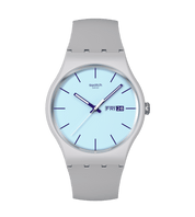 Swatch Blueberry Sky SO29M702 watch, blue dial, front view