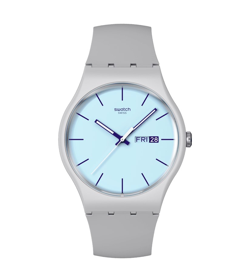 Swatch Blueberry Sky SO29M702 watch, blue dial, front view