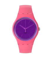 Swatch Berry Harmonious SO29P102 watch, purple dial, front view