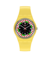 Montre Swatch Yel Race SO31J400, cadran noir, vue de face