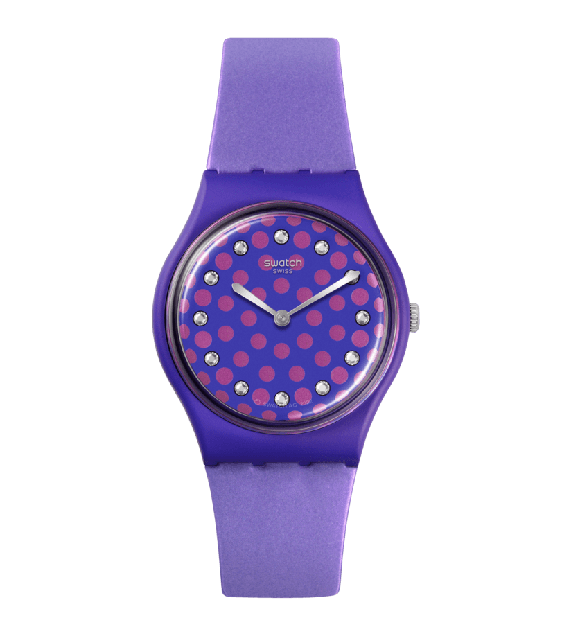 Montre Swatch Perfect Plum SO31V100, cadran violet, vue de face