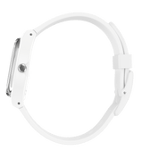 Montre Swatch Think Time White SO31W100, cadran blanc, vue de profil