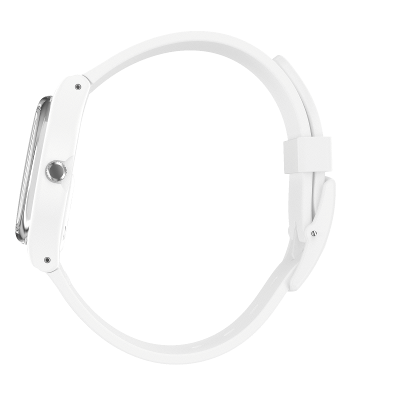 Montre Swatch Think Time White SO31W100, cadran blanc, vue de profil