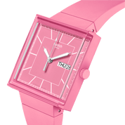 Montre Swatch What If…Rose? SO34P700, cadran rose, vue de profil