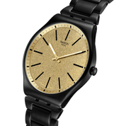 Montre Swatch Skin Dashing Slate SS07B109G, cadran jaune, vue de profil