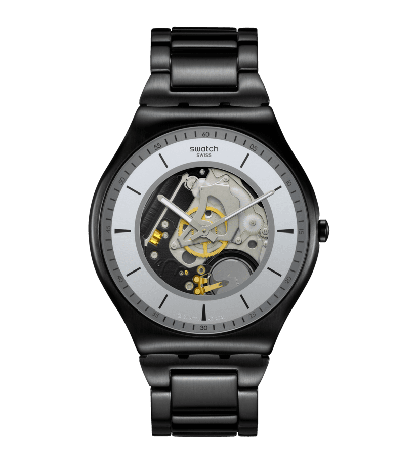 Montre Swatch Skin Train the Hands SS07B113G, cadran gris, vue de face