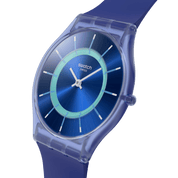 Swatch Skin Jammy Grape Dream SS08I100 watch, blue dial, side profile