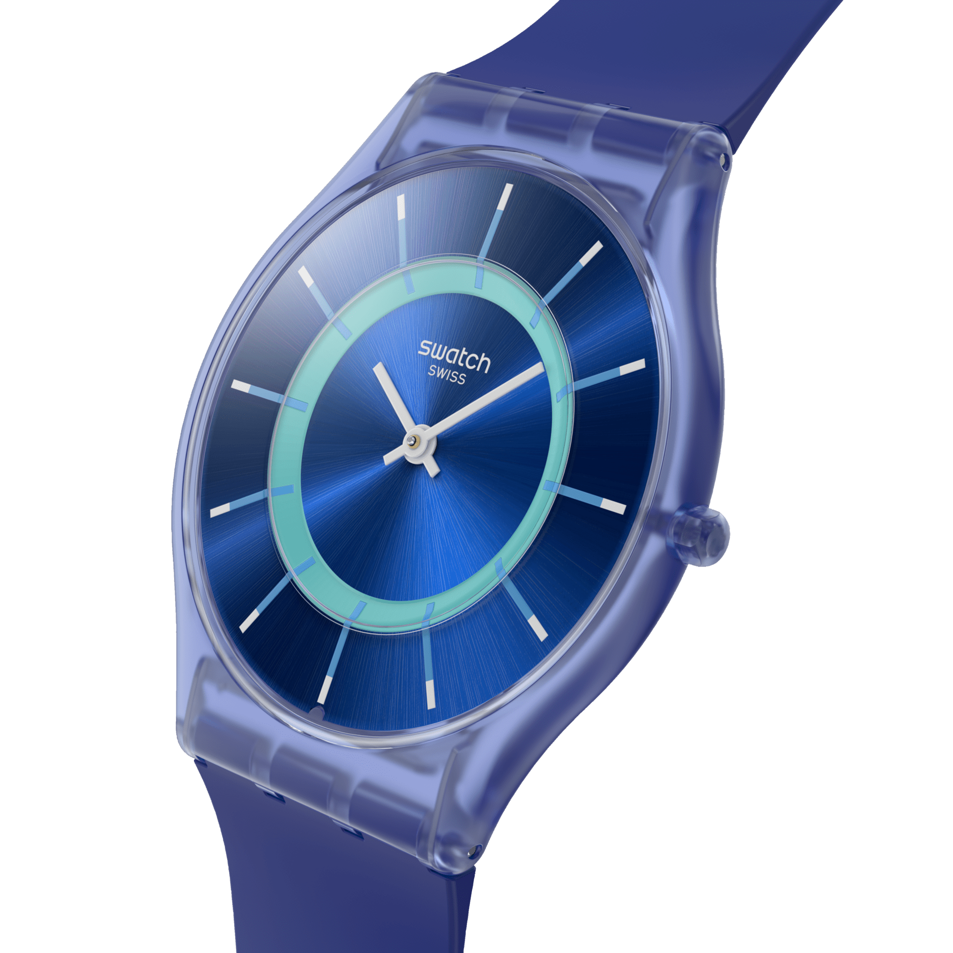 Swatch Skin Jammy Grape Dream SS08I100 watch, blue dial, side profile